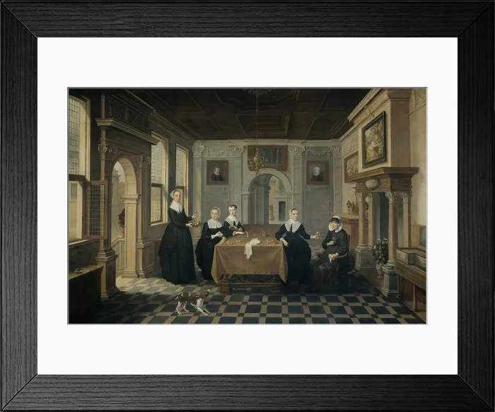 Framed Print : Five Ladies in an Interior, attributed to Dirck van Delen, 1630-52, Dutch painting, oil on panel Framed Print : Five Ladies in an Interior, attributed to Dirck van Delen, 1630-52, Dutch painting, oil on panel