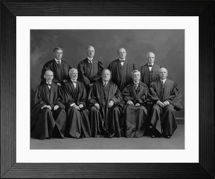 Framed Print : U.S. Supreme Court, ca. 1920-21. L-R: Seated: William Rufus Day; Joseph Mc Kenna; Chief Justice Edward White; Oliver Wendall Holmes; Willis Van Devanter Framed Print : U.S. Supreme Court, ca. 1920-21. L-R: Seated: William Rufus Day; Joseph Mc Kenna; Chief Justice Edward White; Oliver Wendall Holmes; Willis Van Devanter