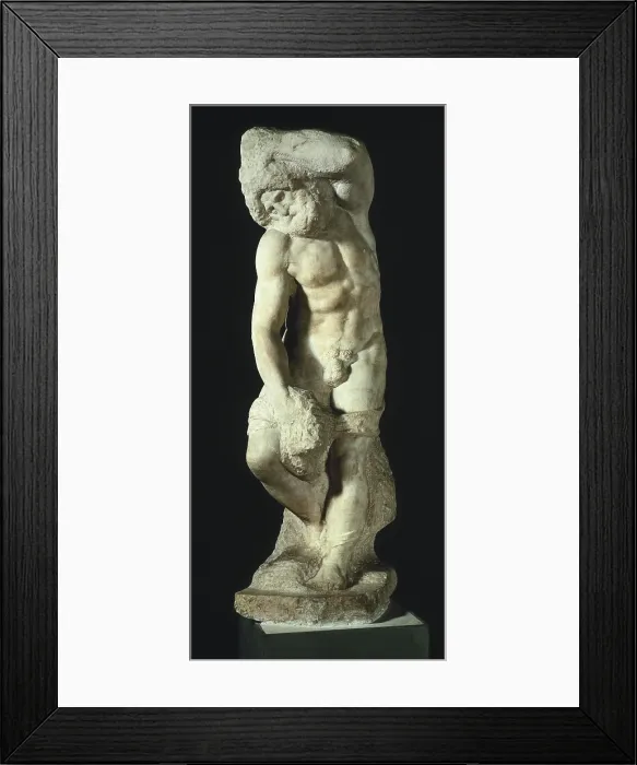 Framed Print : Michelangelo (1475-1564). Bearded slave. 1534-1536. Renaissance art. Cinquecento. Sculpture on marble. ITALY. Florence. Galleria dell'Accademia