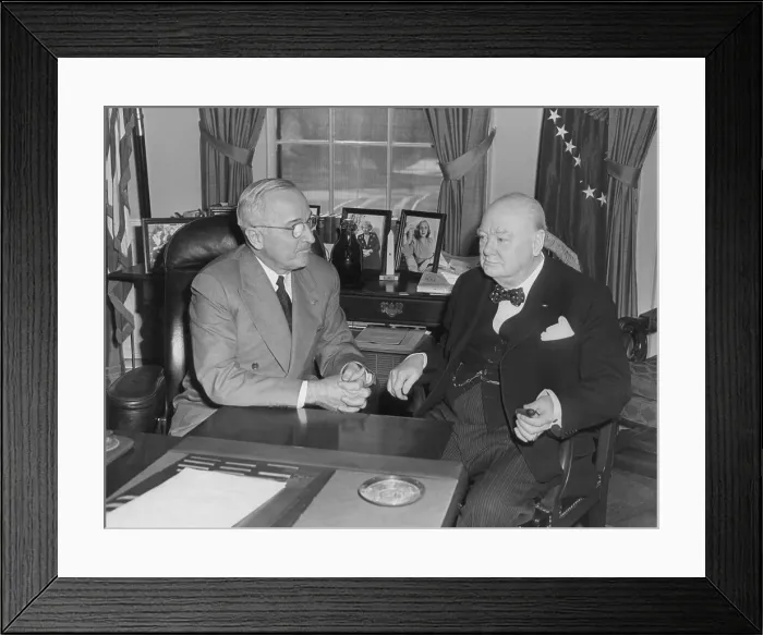 Framed Print : President Harry Truman confers with British Prime Minister Winston Churchill in the Oval Office
