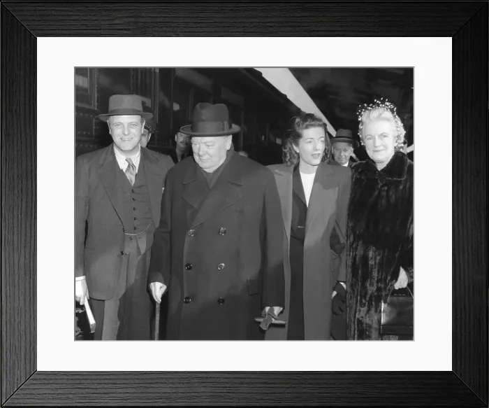 Framed Print : Winston Churchill shortly after his arrival in the United States, with members of his family Framed Print : Winston Churchill shortly after his arrival in the United States, with members of his family