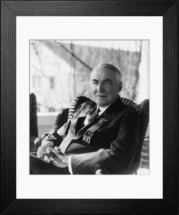 Framed Print : 1920 Republican Candidate for U.S. President Warren Harding. He wears a campaign ribbon at the Elks National Home, Bedford, Virginia. (BSLOC_2015_15_2)