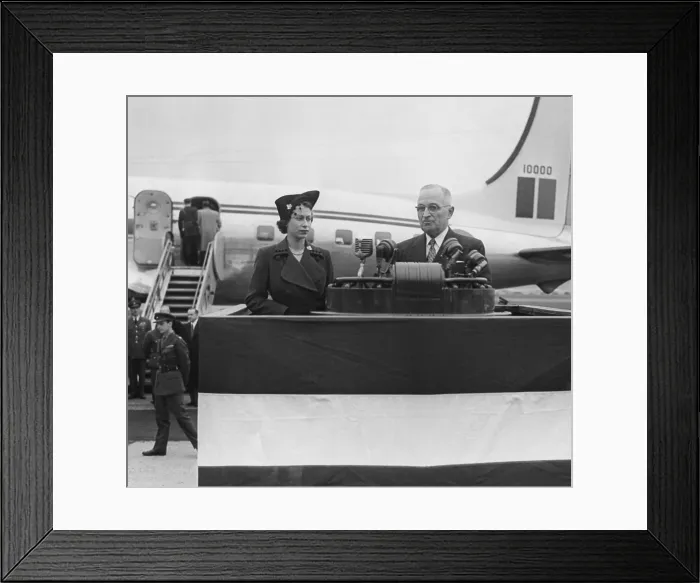 Framed Print : President Harry Truman welcomes Princess Elizabeth at Washington's National Airport. Oct. 31, 1951. - (BSLOC_2014_15_39)