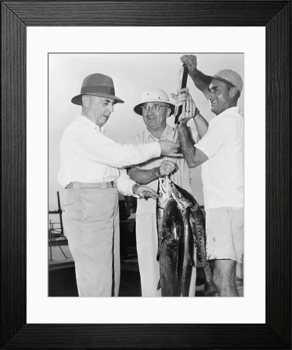 Framed Print : Admiral William Leahy (left) and President Truman with their fishing catch at Key West, Florida Framed Print : Admiral William Leahy (left) and President Truman with their fishing catch at Key West, Florida