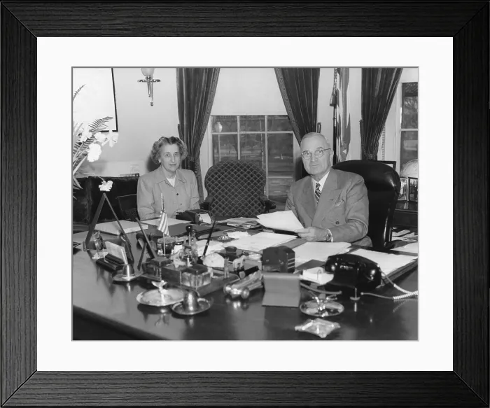 Framed Print : President Harry Truman dictating to his secretary, Rose Conway. Feb. 11, 1947. - (BSLOC_2014_15_43) Framed Print : President Harry Truman dictating to his secretary, Rose Conway. Feb. 11, 1947. - (BSLOC_2014_15_43)