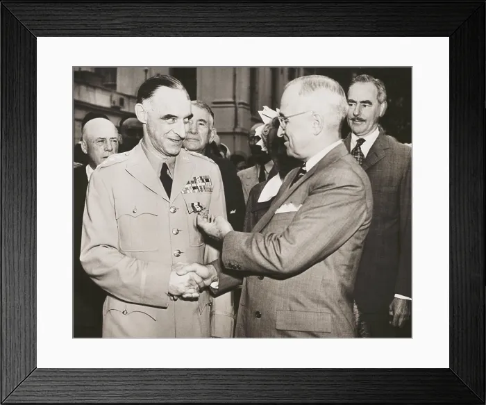 Framed Print : General Lucius Clay after receiving the Oak Leaf Cluster medal from President Harry Truman. Clay orchestrated the Berlin Airlift (1948-1949) when the USSR blockaded West Berlin