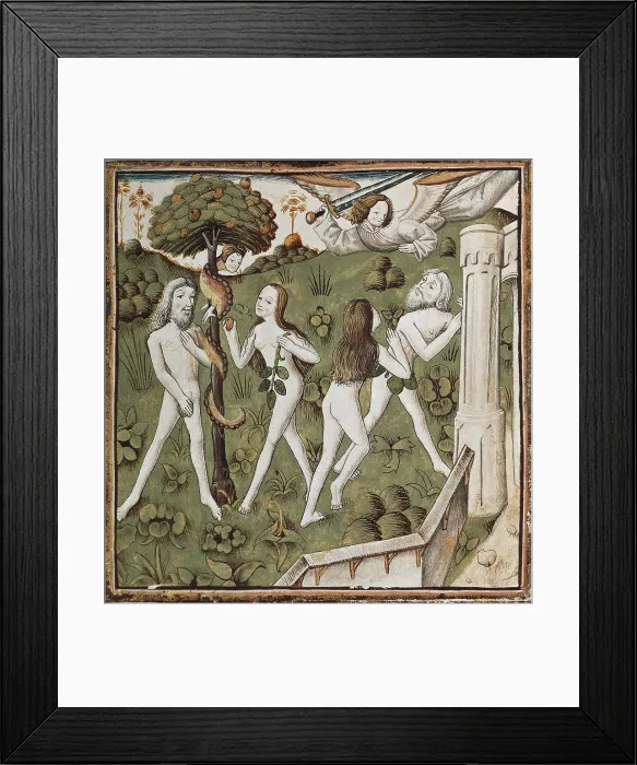 Framed Print : CHAMPION DES DAMES, Master of (s. XV). Des Hommes Illustres. s.XV. Adam and Eve picking up the forbidden fruit. ms. 0622, f. 006v