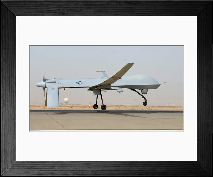 Framed Print : Predator drone an unmanned aircraft takes off from Balad Air Base Iraq Thursday June 12 2008