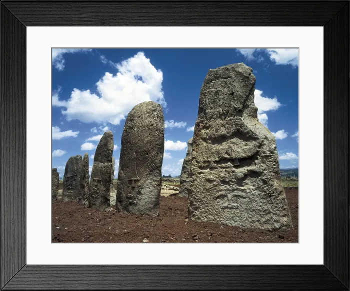 Framed Print : ETHIOPIA. OROMIA. Sodo. Tiya. Carved stelae (2nd-1st millenium BC), originally erected as funeral monuments. Relief on rock