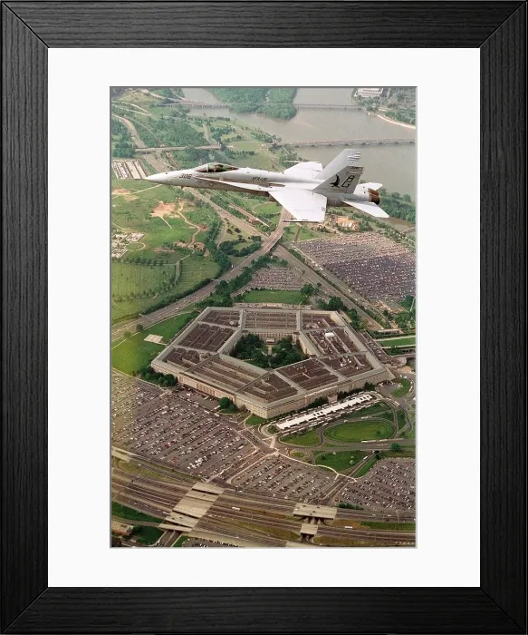 Framed Print : F-18 Hornet fighter flies over the Pentagon. (BSLOC_2011_12_319)