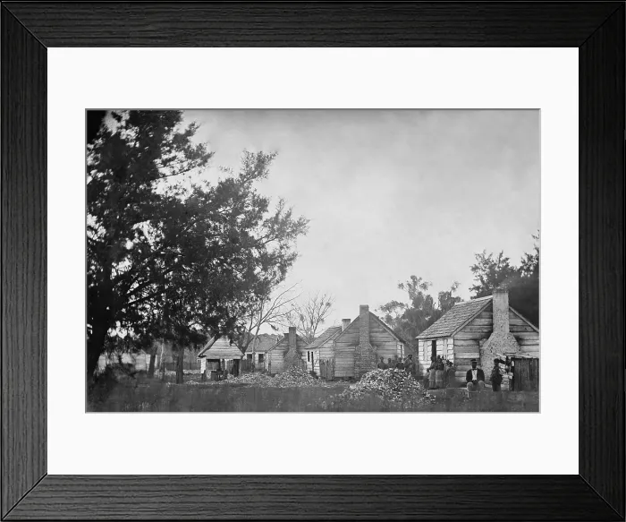 Framed Print : Slaves sitting near their cabins on a Port Royal, South Carolina plantation after the arrival of Union forces in late 1861 Framed Print : Slaves sitting near their cabins on a Port Royal, South Carolina plantation after the arrival of Union forces in late 1861