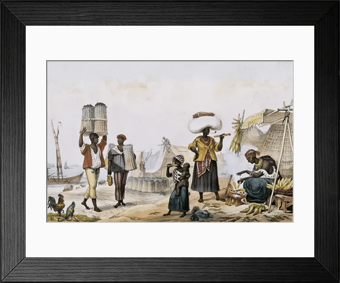 Framed Print : DEBRET, Jean Baptiste (1768-1848). A Colourful and Historic Journey to Brazil. 1839. Coal and vegetable sellers. Costumbrism. Litography