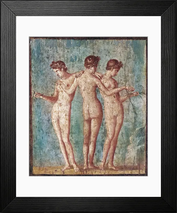Framed Print : The Three Graces. 1st c. Roman art. Early Empire. Fresco. ITALY. Naples. National Museum of Archaeology. Proc: ITALY. Pompeii