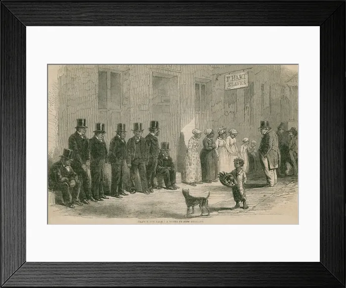 Framed Print : Slaves for Sale in New Orleans in April 1861. In urban New Orleans, some slaves were skilled servants, drivers, and cooks for the well to do. April 1861