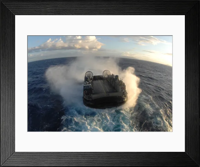 Framed Print : Air cushion technology landing craft moving over the water approaches its mother ship in the Pacific Ocean July 12 2008. (BSLOC_2011_12_310) Framed Print : Air cushion technology landing craft moving over the water approaches its mother ship in the Pacific Ocean July 12 2008. (BSLOC_2011_12_310)
