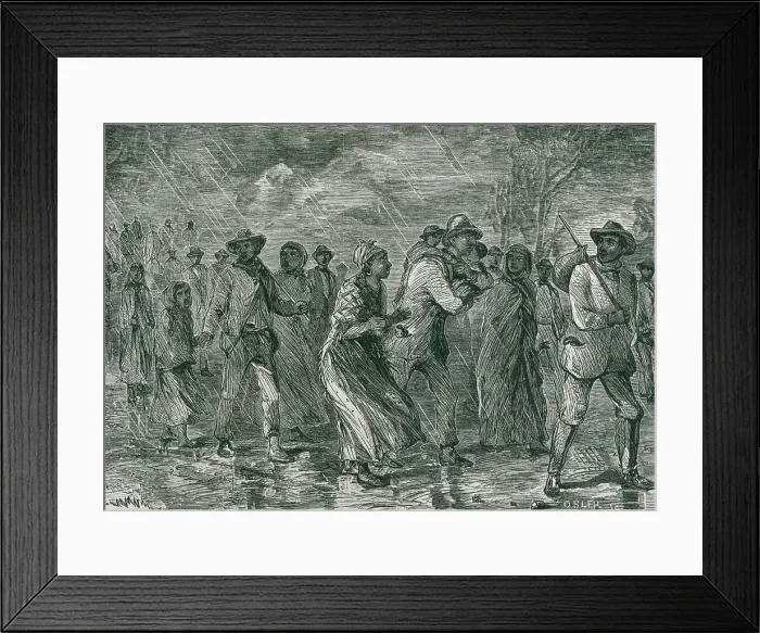 Framed Print : Fugitive slaves fleeing from Eastern Maryland to an Underground Railroad depot in Delaware. Ca. 1863