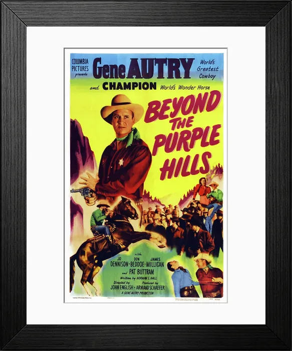 Framed Print : BEYOND THE PURPLE HILLS, Gene Autry, Champion the Wonder Horse on poster art, 1950