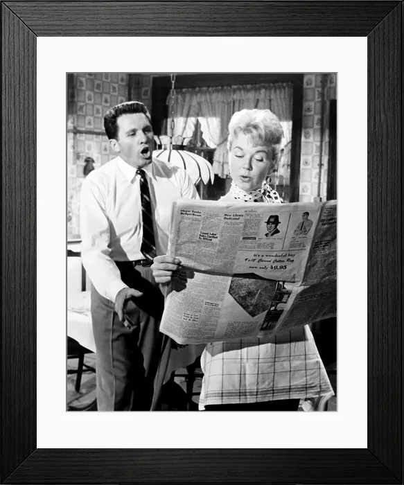 Framed Print : THE PAJAMA GAME, from left, John Raitt, Doris Day, 1957