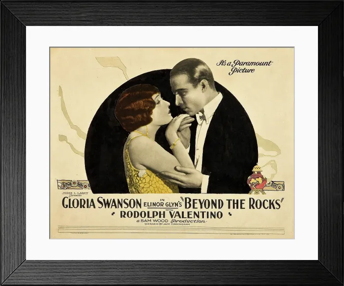 Framed Print : BEYOND THE ROCKS, l-r: Gloria Swanson, Rudolph Valentino on lobbycard, 1922