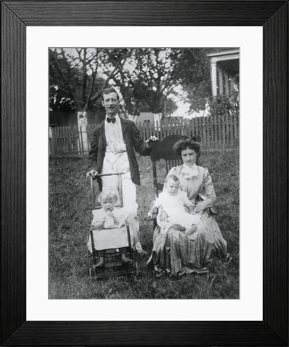 Framed Print : Alfred E. Smith at the age of 27 with his wife, Catherine Ann Dunn Smith and two babies. Ca. 1900. (BSLOC_2015_15_202) Framed Print : Alfred E. Smith at the age of 27 with his wife, Catherine Ann Dunn Smith and two babies. Ca. 1900. (BSLOC_2015_15_202)