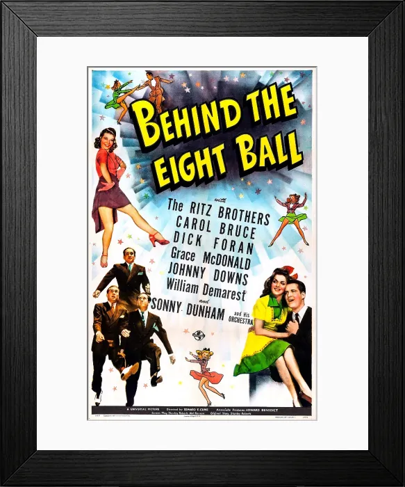 Framed Print : BEHIND THE EIGHT BALL, US poster, bottom right from left: Carol Bruce, Dick Foran, 1942