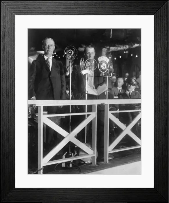 Framed Print : Gov. Alfred E. Smith speaking at City Hall, New York. Smith, the Democratic Presidential Candidate was introduced to a crowd and thousands of radio listeners by Graham McNamee Framed Print : Gov. Alfred E. Smith speaking at City Hall, New York. Smith, the Democratic Presidential Candidate was introduced to a crowd and thousands of radio listeners by Graham McNamee