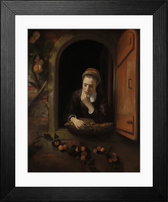 Framed Print : Girl at a Window, by Nicolaes Maes, 1650 - 1660, Dutch painting, oil on canvas. Also known as The Daydreamer Framed Print : Girl at a Window, by Nicolaes Maes, 1650 - 1660, Dutch painting, oil on canvas. Also known as The Daydreamer