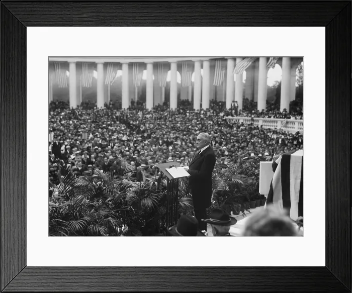 Framed Print : President Warren Harding addressing a Memorial Day audience at Arlington National Cemetery. Ca. 1921-23. (BSLOC_2015_15_23)