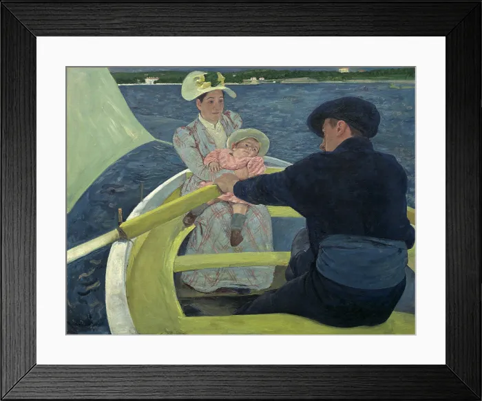 Framed Print : The Boating Party, by Mary Cassatt, 1893-94, American painting, oil on canvas. The bold geometry and surface patterning shows influence of post-impressionist painters Framed Print : The Boating Party, by Mary Cassatt, 1893-94, American painting, oil on canvas. The bold geometry and surface patterning shows influence of post-impressionist painters