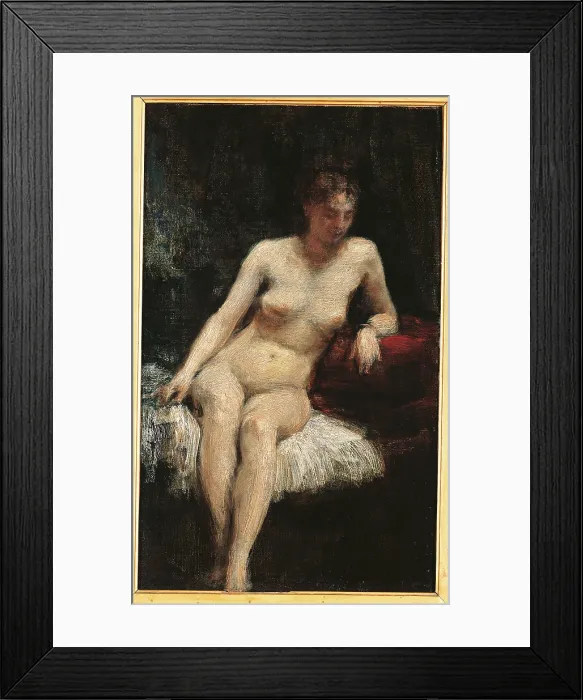 Framed Print : Study of a Female Nude, by Henri Fantin-Latour, 1872, 19th Century, oil on canvas, cm 44, 5 x 27 - France, Ile de France, Paris, Muse dOrsay. All. White sheet young woman nude