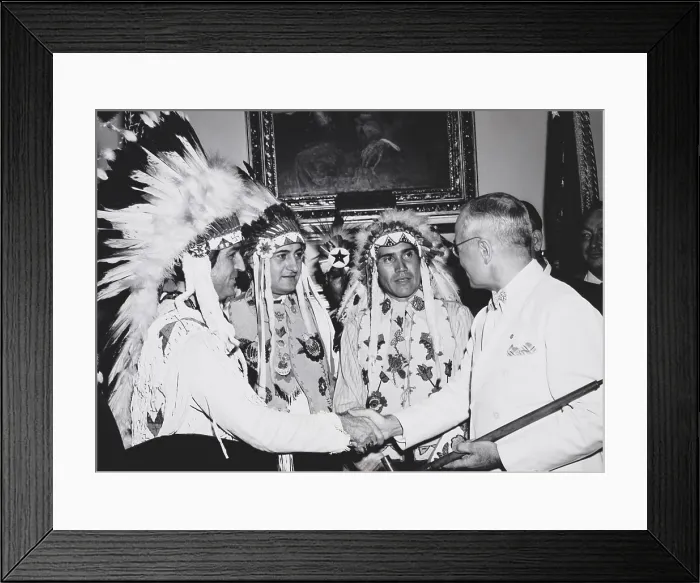 Framed Print : President Truman was presented a pipe said to have once been smoked by Sitting Bull. He had just signed the Indian Claims Commission Act. Aug. 13, 1946 Framed Print : President Truman was presented a pipe said to have once been smoked by Sitting Bull. He had just signed the Indian Claims Commission Act. Aug. 13, 1946