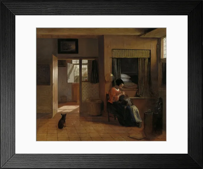 Framed Print : A Mother Delousing her Child's Hair, by Pieter de Hooch, 1658-60, Dutch painting, oil on canvas