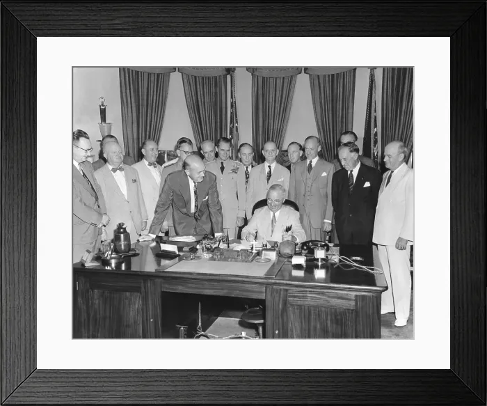 Framed Print : President Harry Truman signing H.R. 5632, the National Security Act Amendments of 1949. The law converted the National Military Establishment into a new Department of Defense Framed Print : President Harry Truman signing H.R. 5632, the National Security Act Amendments of 1949. The law converted the National Military Establishment into a new Department of Defense