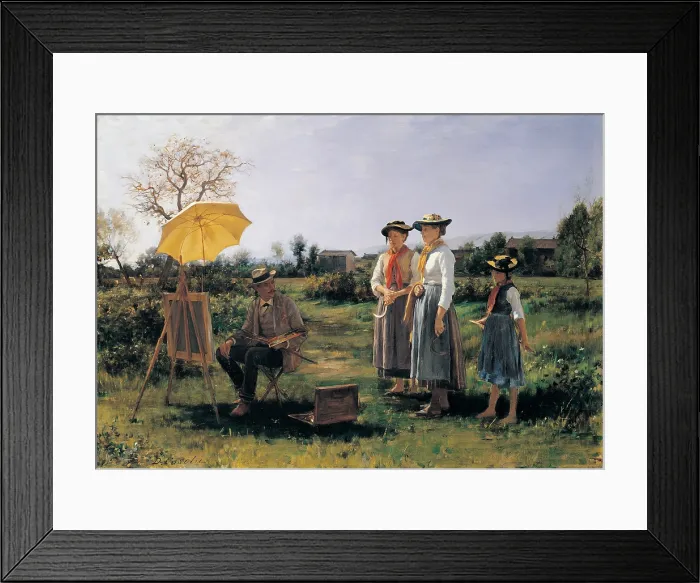 Framed Print : Cosola Demetrio, The Peasant Girls and the Painter (Self-portrait), 1892, 19th Century, oil on canvas