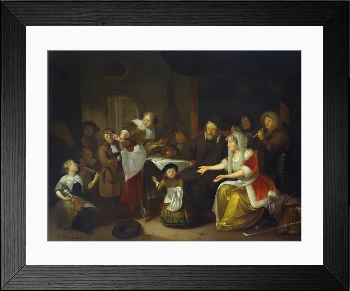 Framed Print : The Feast of St. Nicholas, by Richard Brakenburg, 1685, Dutch painting, oil on canvas. Interior in which a family with children celebrating Christmas