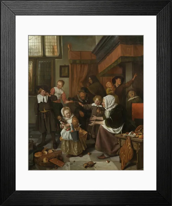 Framed Print : The Feast of St. Nicholas, by Jan Steen, 1665-68, Dutch painting, oil on canvas. Good children receive gifts from the Saint