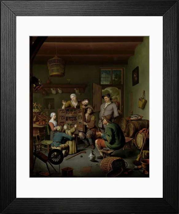 Framed Print : The Raree-Show ('t Fraay Curieus), by Willem van Mieris, 1718, Dutch painting, oil on panel