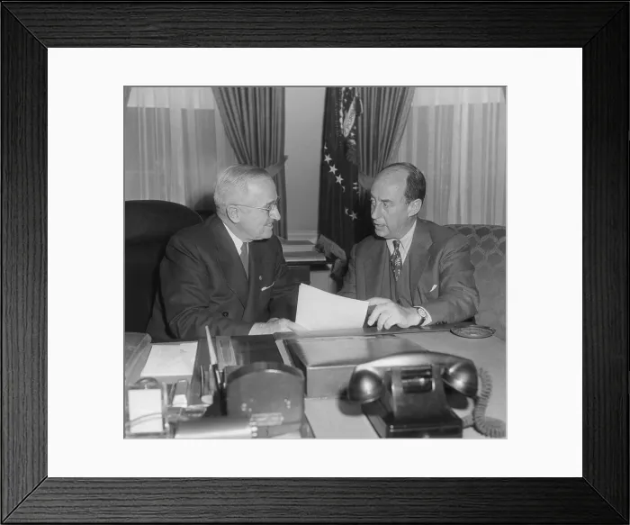 Framed Print : President Harry Truman (left) with Governor Adlai Stevenson at the White House on Dec. 12, 1952