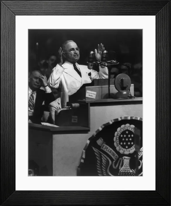 Framed Print : President Harry Truman delivering his acceptance speech at Democratic National Convention. Convention Hall, Philadelphia, July 15, 1948. - (BSLOC_2014_15_51) Framed Print : President Harry Truman delivering his acceptance speech at Democratic National Convention. Convention Hall, Philadelphia, July 15, 1948. - (BSLOC_2014_15_51)