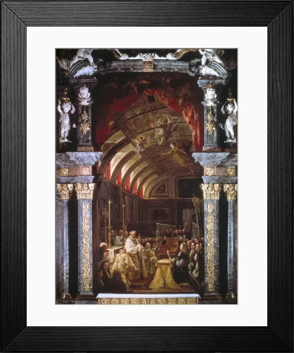 Framed Print : COELLO, Claudio (1642-1693). The Adoration of the Sacred Form. 1685-1690. SPAIN. San Lorenzo de El Escorial. Royal Monastery of San Lorenzo de El Escorial. Baroque art