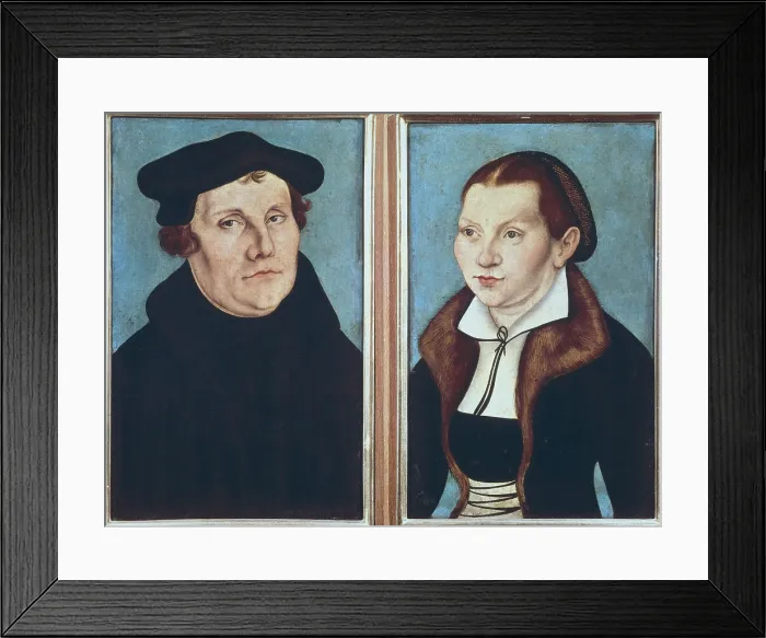 Framed Print : Cranach, Lucas, 'the Elder' (1472-1553). Portraits of Luther and his Wife Katharina von Bora. 1529. Pair of paintings of the same size. Renaissance art. Oil on wood