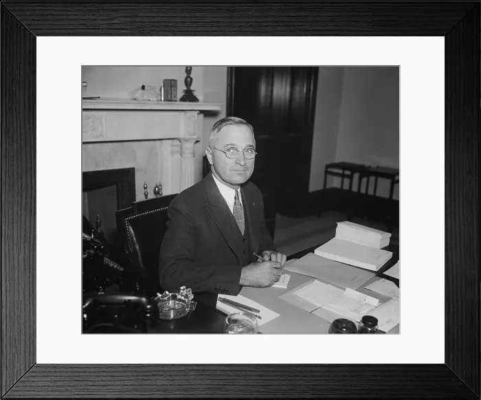 Framed Print : Senator Harry Truman in 1934 or 1935. The Wheeler-Truman Transportation Act of 1940, was the Missouri Senator's only legislative achievement in his first term Framed Print : Senator Harry Truman in 1934 or 1935. The Wheeler-Truman Transportation Act of 1940, was the Missouri Senator's only legislative achievement in his first term