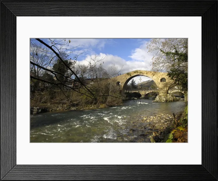Framed Print : SPAIN. Cangas de Onis. Medieval bridge of Cangas (14th c.), also known as the Roman Bridge. Gothic art. ; Romanesque art