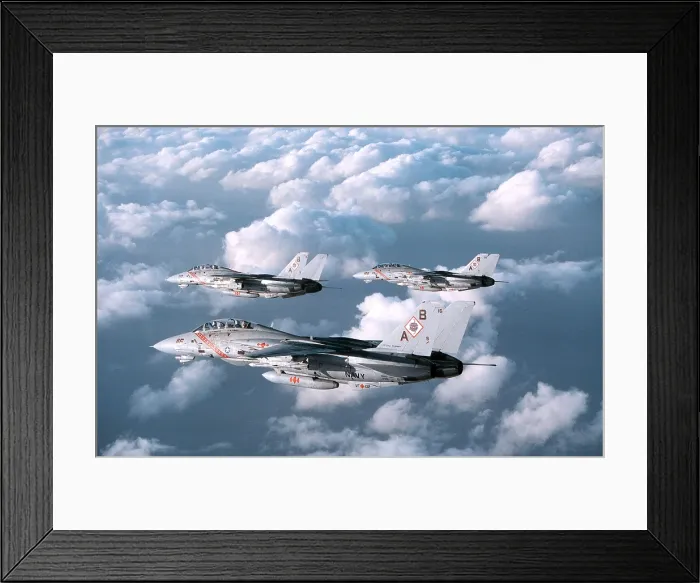 Framed Print : Three F-14 Tomcats Fighters patrol over the Persian Gulf. Based on the aircraft carrier USS GEORGE WASHINGTON they are enforcing the no-fly-zone over Southern Iraq. Feb. 11 1998 Framed Print : Three F-14 Tomcats Fighters patrol over the Persian Gulf. Based on the aircraft carrier USS GEORGE WASHINGTON they are enforcing the no-fly-zone over Southern Iraq. Feb. 11 1998