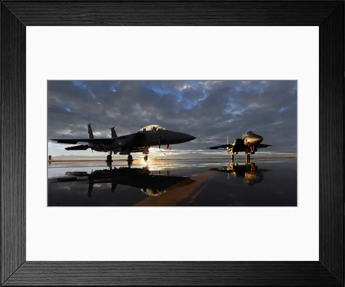 Framed Print : F-15 Strike Eagle fighters at Mountain Home Air Force Base Idaho at sunset. Dec. 6 2010. (BSLOC_2011_12_217)
