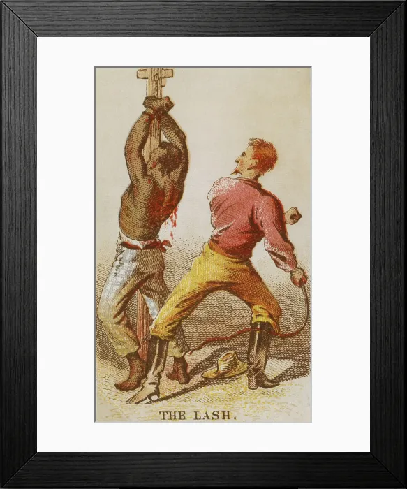 Framed Print : African American slave being whipped. Physical punishment was often prescribed and executed at the end or beginning of the workday Framed Print : African American slave being whipped. Physical punishment was often prescribed and executed at the end or beginning of the workday