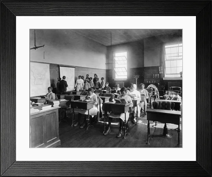 Framed Print : African American students in geography class at Thaddeus Stevens School. The school was a fresh air school, with large windows allowing good ventilation. CA. 1910 Framed Print : African American students in geography class at Thaddeus Stevens School. The school was a fresh air school, with large windows allowing good ventilation. CA. 1910
