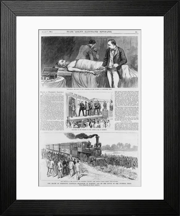 Framed Print : President Garfield was shot in a assassination attempt on July 2, 1881 and lingered until Sept. 19th, before dying