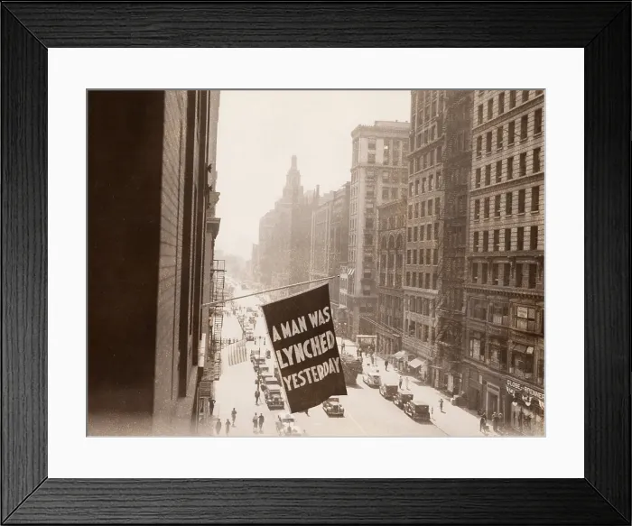 Framed Print : Flag announcing another lynching. A MAN WAS LYNCHED YESTERDAY, is flown from the window of the NAACP headquarters on 69 Fifth Ave. New York City in 1936 Framed Print : Flag announcing another lynching. A MAN WAS LYNCHED YESTERDAY, is flown from the window of the NAACP headquarters on 69 Fifth Ave. New York City in 1936