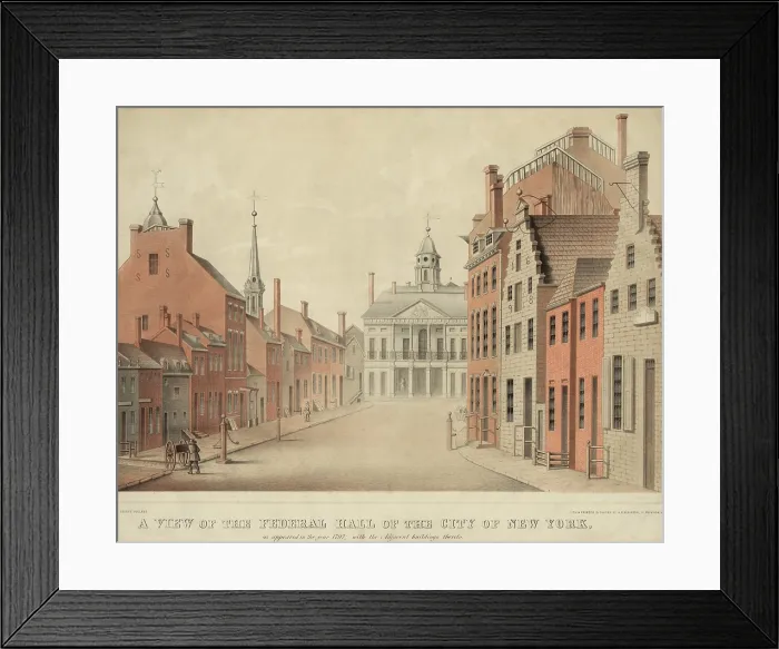 Framed Print : Federal Hall of the City of New York, as appeared in the year 1797. 1847 lithograph by Henry R. Robinson